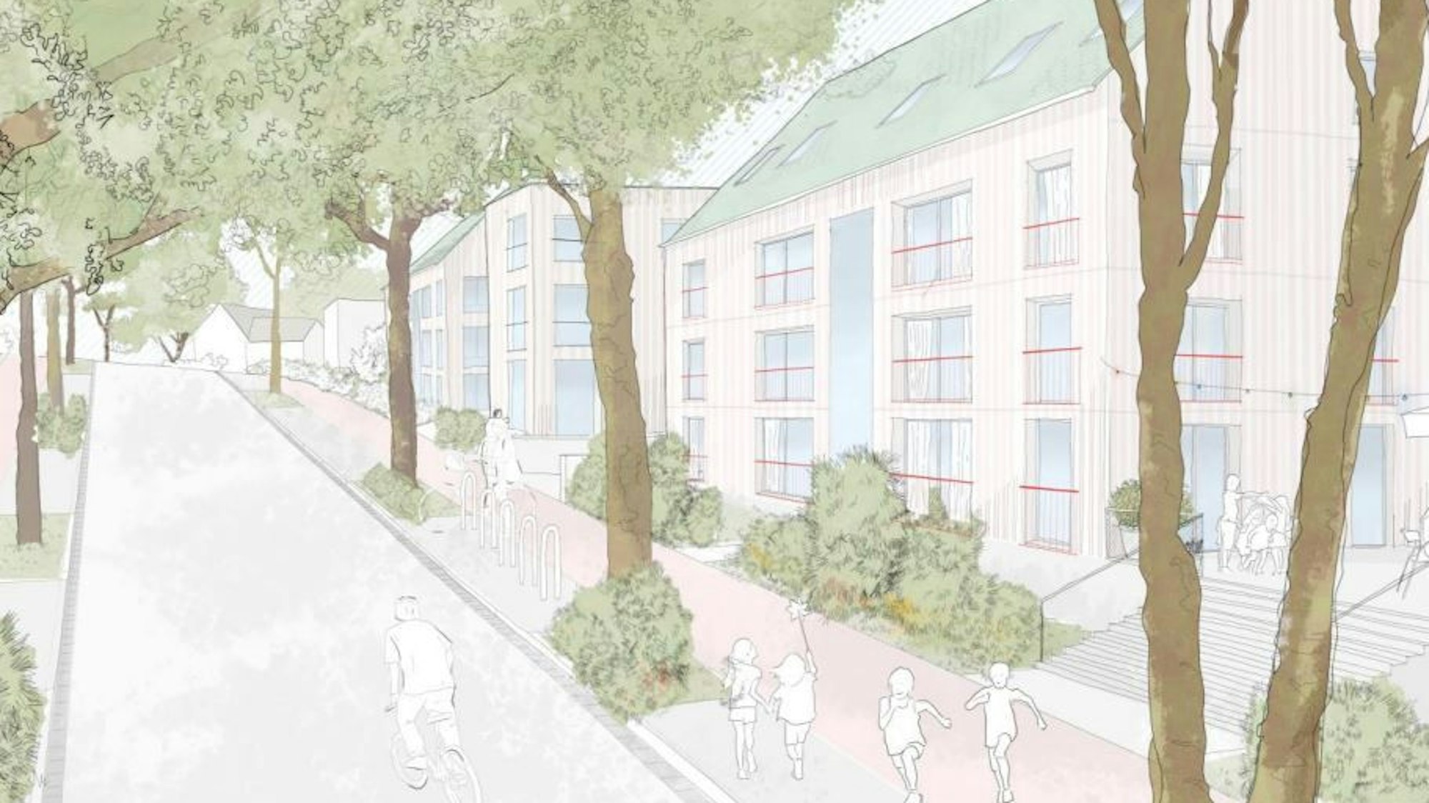 Das Bild zeigt eine Zeichnung von Gebäuden.