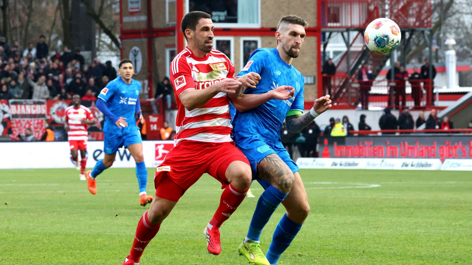 DEU, DFL, 1. FBL, 1.FC Union vs. Bayer Leverkusen, / 21.02.2026, Stadion Alte Foersterei, Berlin, DEU, DFL, 1. FBL, 1.FC Union vs. Bayer Leverkusen, im Bild: 1:0 durch Rani Khedira 1.FC Union Berlin 8, Robert Andrich Bayer Leverkusen 8 DFL - regulations prohibit any use of Photographs as image sequences and/or quasi-video *** DEU, DFL, 1 FBL, 1 FC Union vs Bayer Leverkusen, 21 02 2026, Stadion Alte Foersterei, Berlin, DEU, DFL, 1 FBL, 1 FC Union vs Bayer Leverkusen, im Bild 1 0 durch Rani Khedira 1 FC Union Berlin 8 , Robert Andrich Bayer Leverkusen 8 DFL regulations prohibit any use of Photographs as image sequences and or quasi video nordphotoxGmbHx/xEngler nph00076