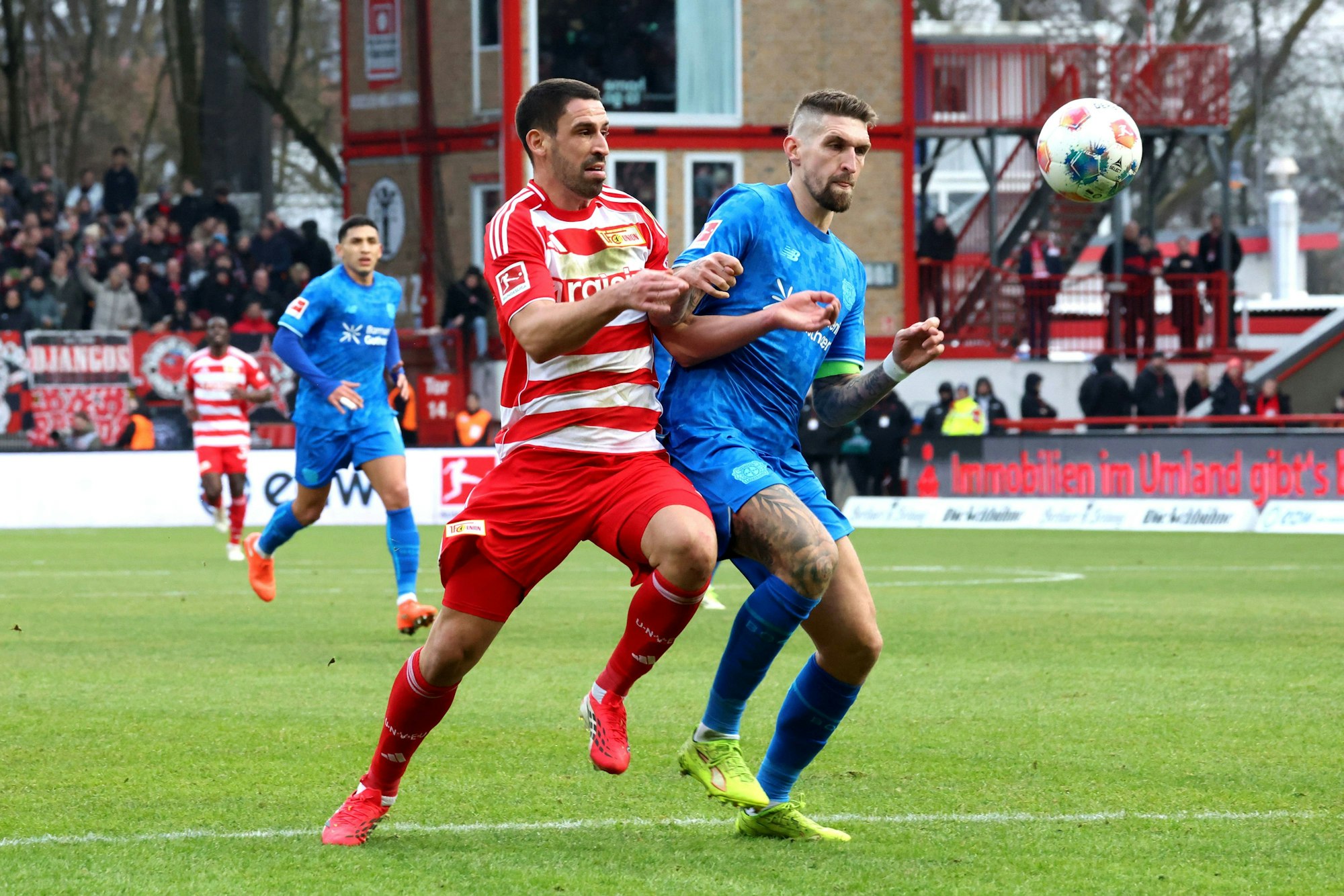 DEU, DFL, 1. FBL, 1.FC Union vs. Bayer Leverkusen, / 21.02.2026, Stadion Alte Foersterei, Berlin, DEU, DFL, 1. FBL, 1.FC Union vs. Bayer Leverkusen, im Bild: 1:0 durch Rani Khedira 1.FC Union Berlin 8, Robert Andrich Bayer Leverkusen 8 DFL - regulations prohibit any use of Photographs as image sequences and/or quasi-video *** DEU, DFL, 1 FBL, 1 FC Union vs Bayer Leverkusen, 21 02 2026, Stadion Alte Foersterei, Berlin, DEU, DFL, 1 FBL, 1 FC Union vs Bayer Leverkusen, im Bild 1 0 durch Rani Khedira 1 FC Union Berlin 8 , Robert Andrich Bayer Leverkusen 8 DFL regulations prohibit any use of Photographs as image sequences and or quasi video nordphotoxGmbHx/xEngler nph00076