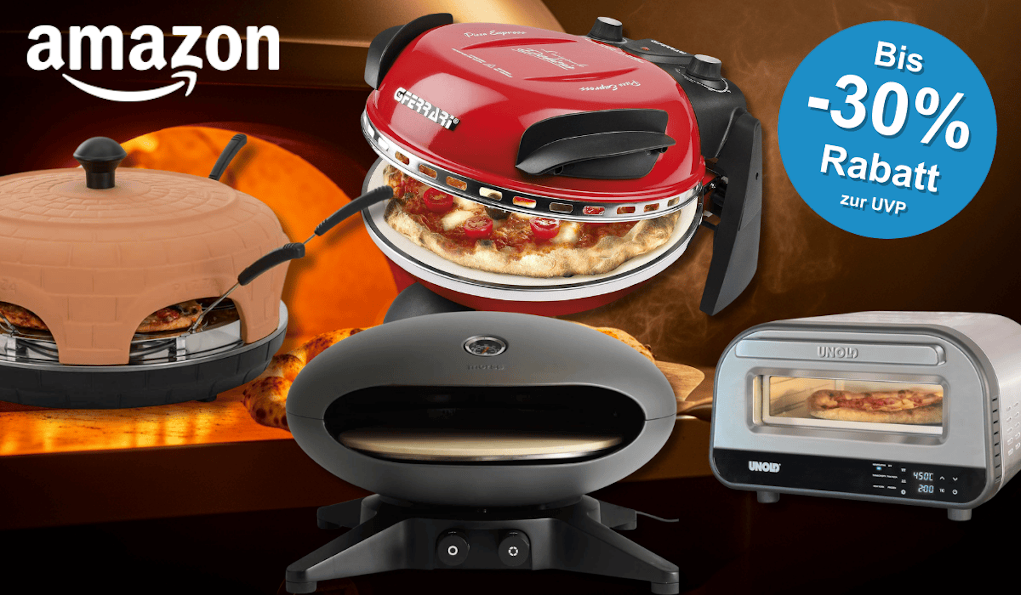 Eine darstellung von 4 verschiedenen Pizzaöfen.