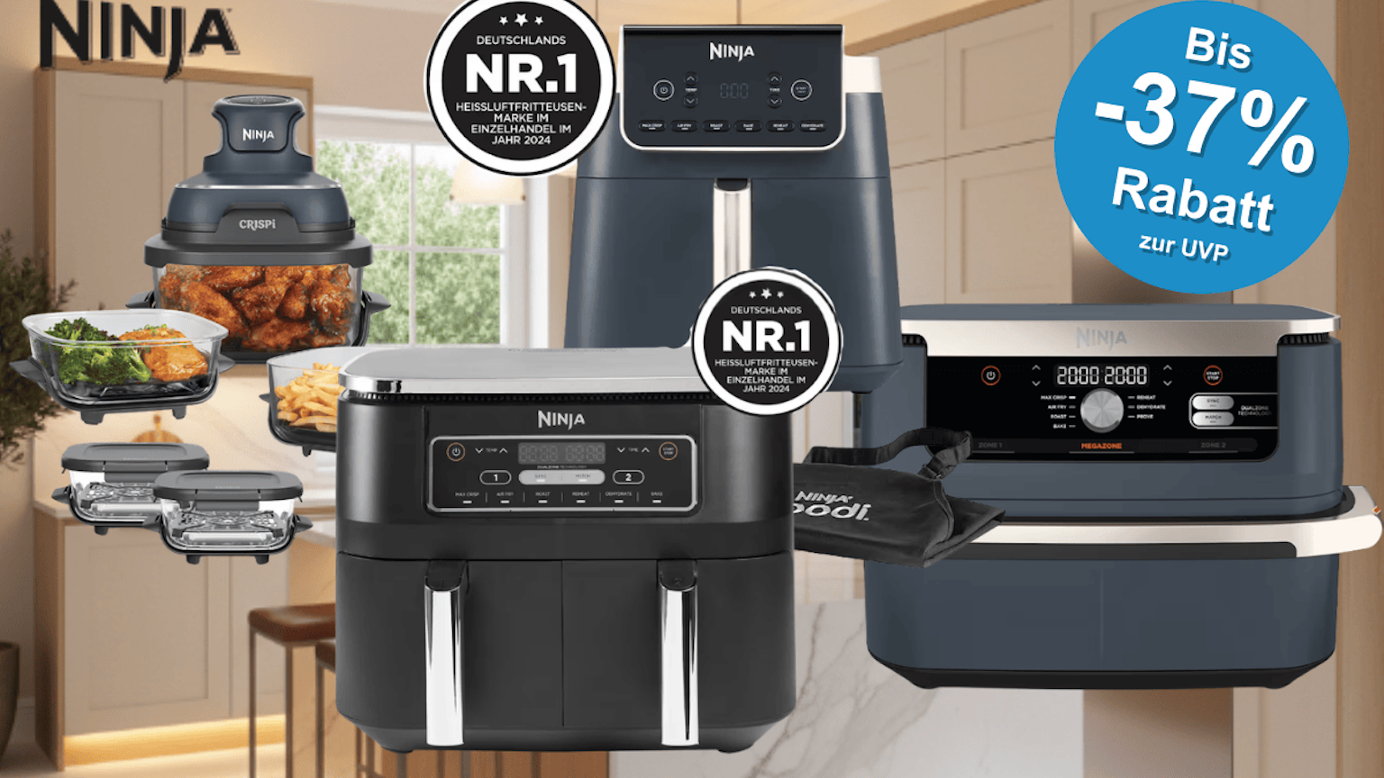 Mega Airfryer Deals im Ninja Kitchen Onlineshop mit Rabatten bis zu 37% Limited Edition nur solange der Vorrat reicht.