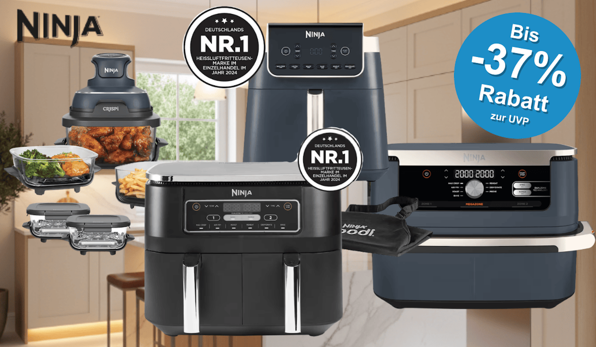 Mega Airfryer Deals im Ninja Kitchen Onlineshop mit Rabatten bis zu 37% Limited Edition nur solange der Vorrat reicht.