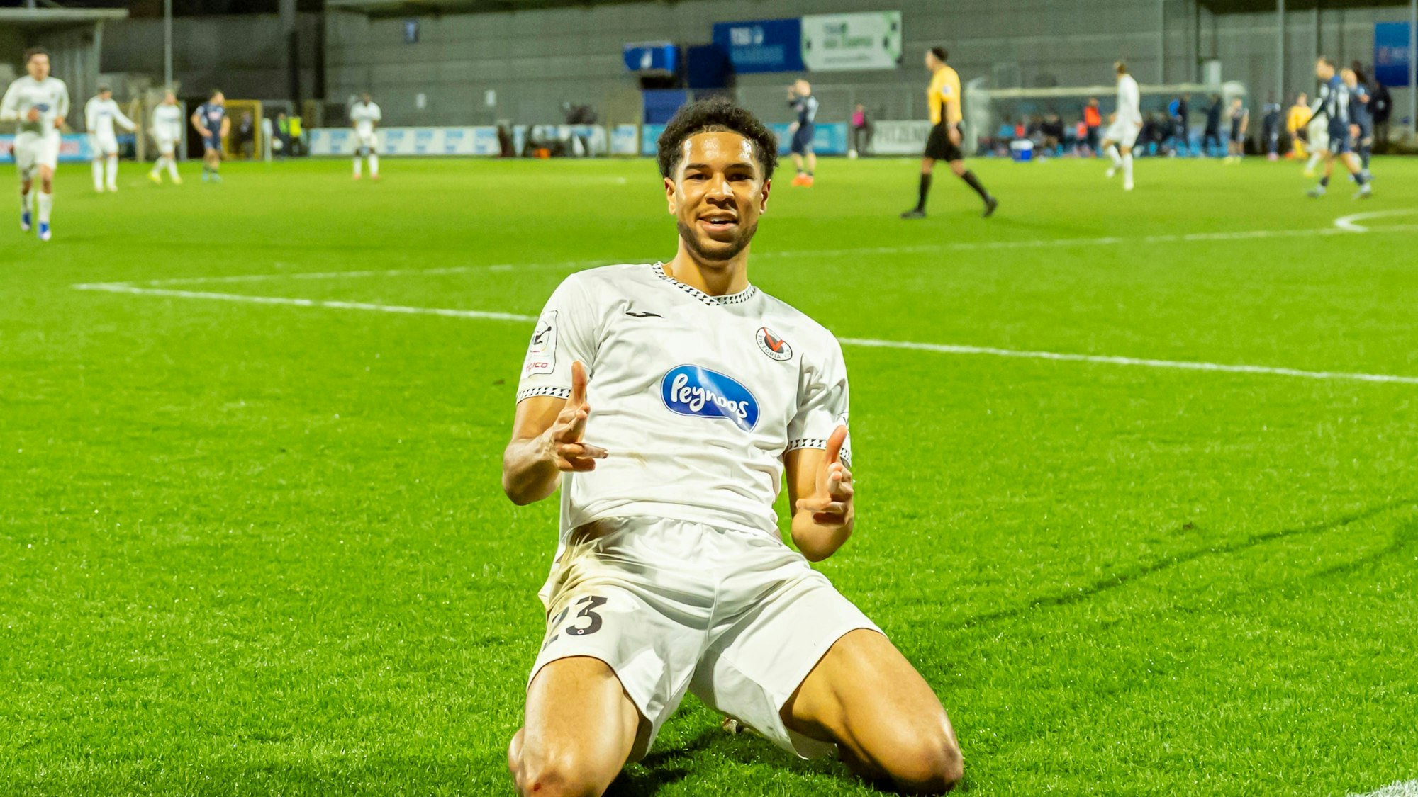 3. Liga: TSG Hoffenheim II vs. FC Viktoria Köln 22.02.2026 Hoffenheim, GERMANY - 22. Februar 2026: Benjamin Zank FC Viktoria Köln, 23 beim Torjubel zum 3:1 Tor während dem Match zwischen der TSG Hoffenheim II und dem FC Viktoria Köln am 25. Spieltag der 3. Liga im Dietmar-Hopp-Stadion. *** 3 Liga TSG Hoffenheim II vs FC Viktoria Köln 22 02 2026 Hoffenheim, GERMANY 22 February 2026 Benjamin Zank FC Viktoria Köln, 23 celebrating the 3 1 goal during the match between TSG Hoffenheim II and FC Viktoria Köln on matchday 25 of the 3 Liga at Dietmar Hopp Stadion Copyright: xTimoxSteinx