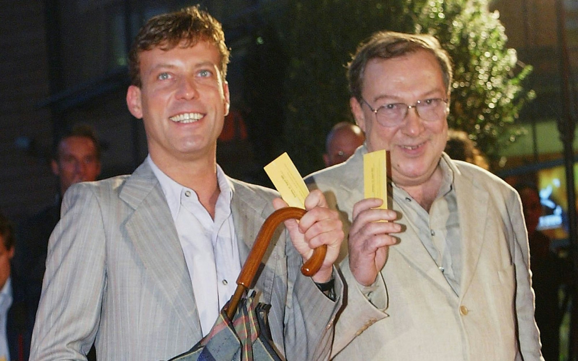 Mit seinem Schauspielkollegen Hagen Henning (links, Bild von 2004) war Jaecki Schwarz rund 20 Jahre liiert. (Bild: Sean Gallup/Getty Images)
