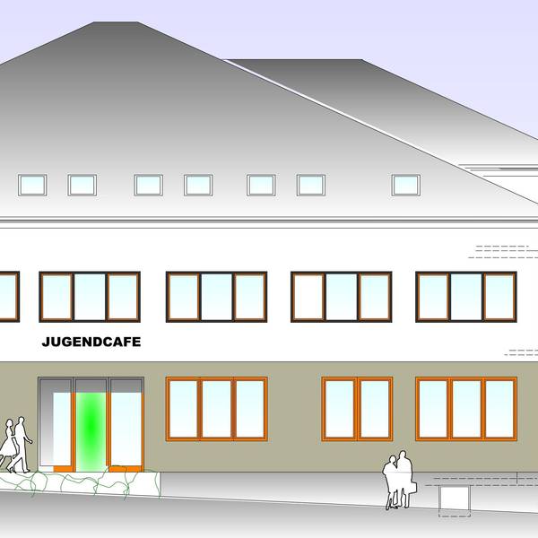 Ansicht eines Jugendhilfezentrums mit Büroflächen, Tiefgarage und Laden auf dem Schulcampus in neunkirchen-Seelscheid