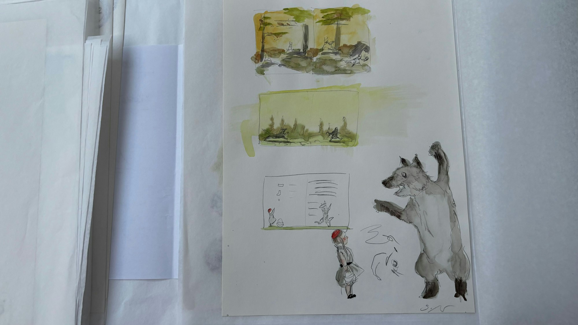 Blick auf eine Skizze mit der Planung einer Bilderbuchseite.