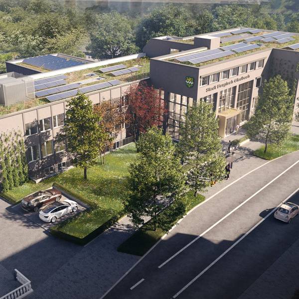 Das Foto zeigt eine Skizze des neuen Stadthauses