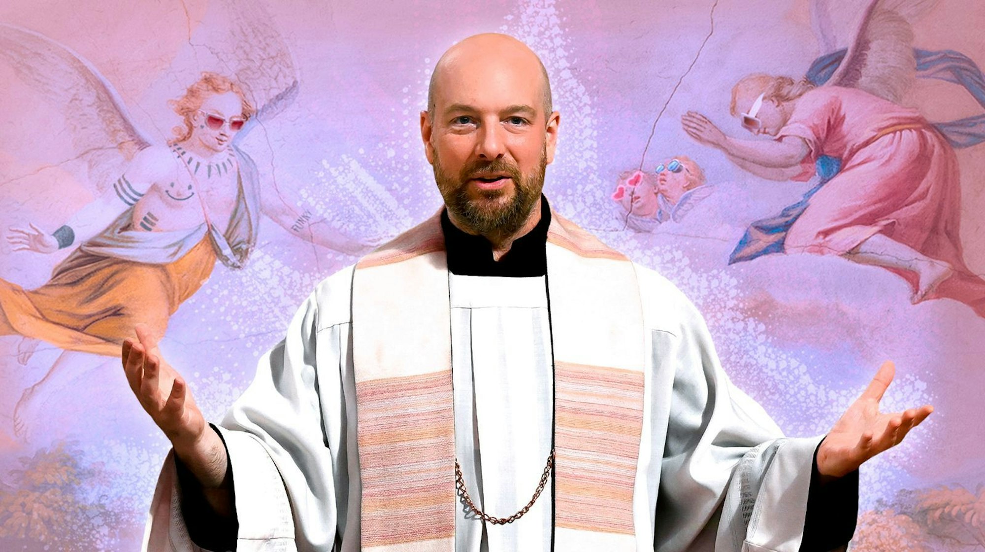 Auch als Pfarrer Hans Reiser ist Stephan Zinner´2026 wieder zu sehen: Die zweite Staffel der BR-Serie „Himmel, Herrgott, Sakrament“ startet pünktlich zu Ostern. (Bild: BR/ORF/maze pictures GmbH/Barbara Bauriedl/Argento Artistry/Thomy von Kummant/Montage: Franziska Schell)