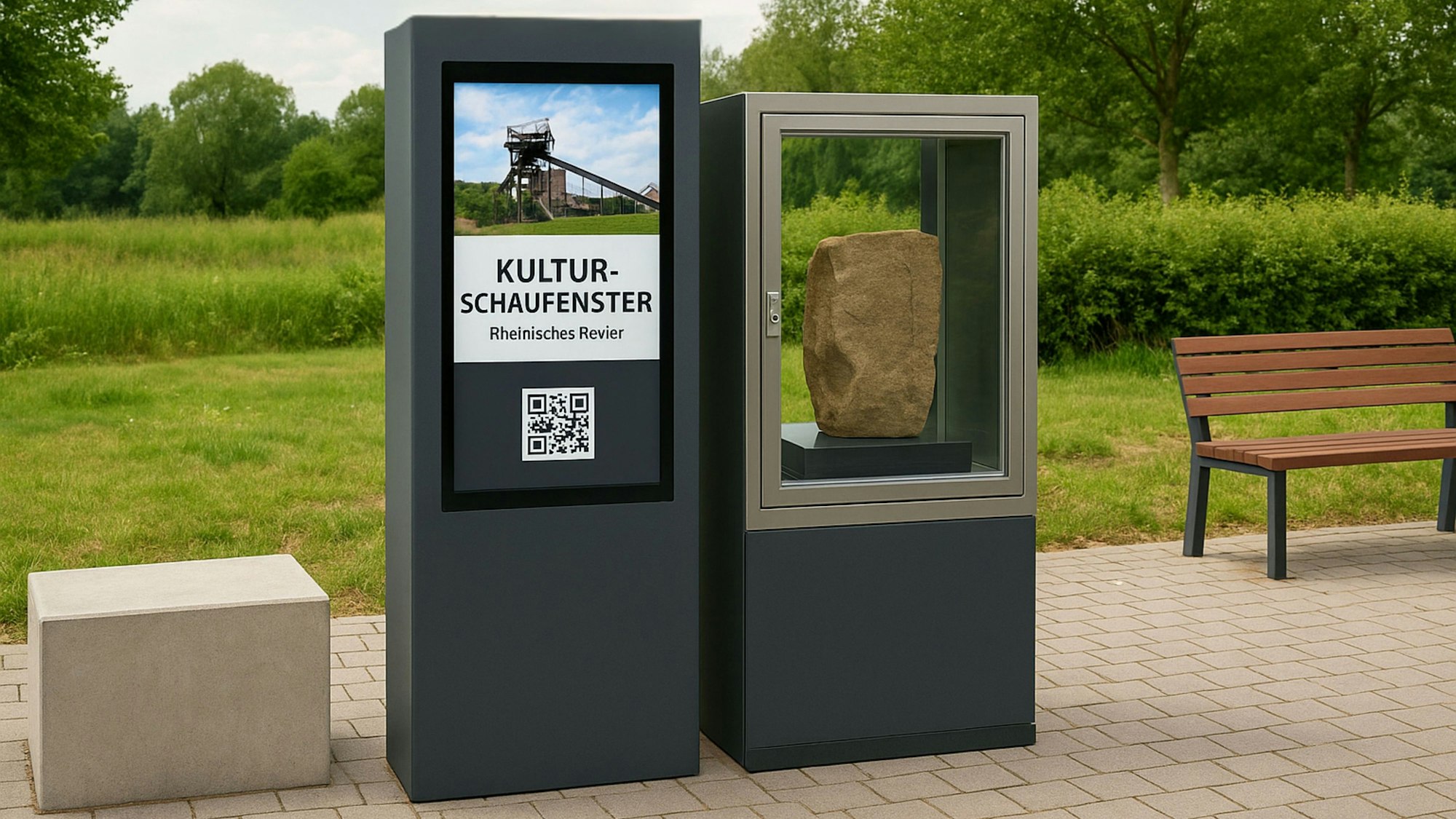 Auf dem Bild ist eine KI-generiete Visualisierung eines „Kulturschaufenster“ zu sehen.