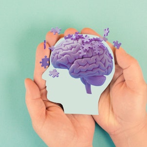 Gehirn mit lila Puzzleteilen