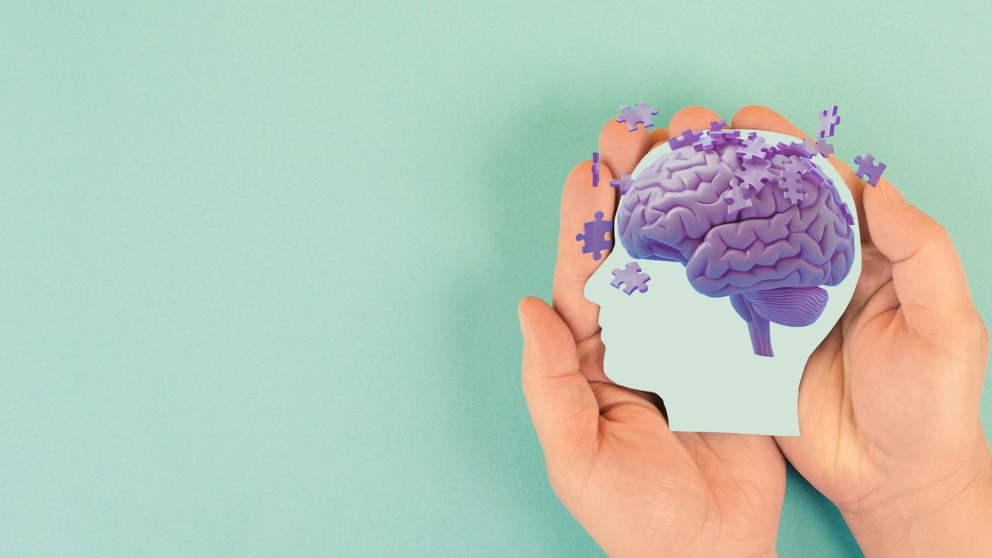 Gehirn mit lila Puzzleteilen