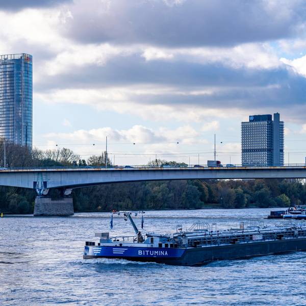 Die A562 führt über die Konrad-Adenauer-Brücke, auch Bonner Südbrücke genannt, an der Bonner Rheinaue über den Rhein.