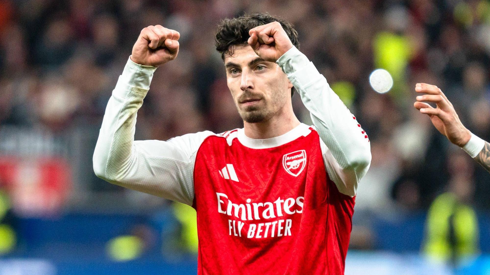 UEFA Champions League 2025/2026 Bayer 04 Leverkusen vs. Arsenal, Achtelfinale, Round of 16 - Hinrunde, Mittwoch, 11.03.2026 BayArena Nordrhein-Westfalen, Deutschland Tor zum 1:1 durch Kai Havertz Arsenal, 29 Jubel/Freude/Emotionen/Torjubel *** UEFA Champions League 2025 2026 Bayer 04 Leverkusen vs Arsenal, Round of 16 First Round, Wednesday, 11 03 2026 BayArena Nordrhein Westfalen, Germany Goal for 1 1 by Kai Havertz Arsenal, 29 Cheers Joy Emotions Goal celebration Copyright: xCelinaxLeiersx