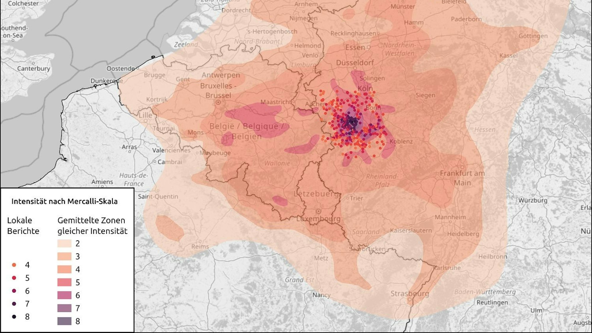 Seismographische Karte des Erdbebens vom 14. März 1951