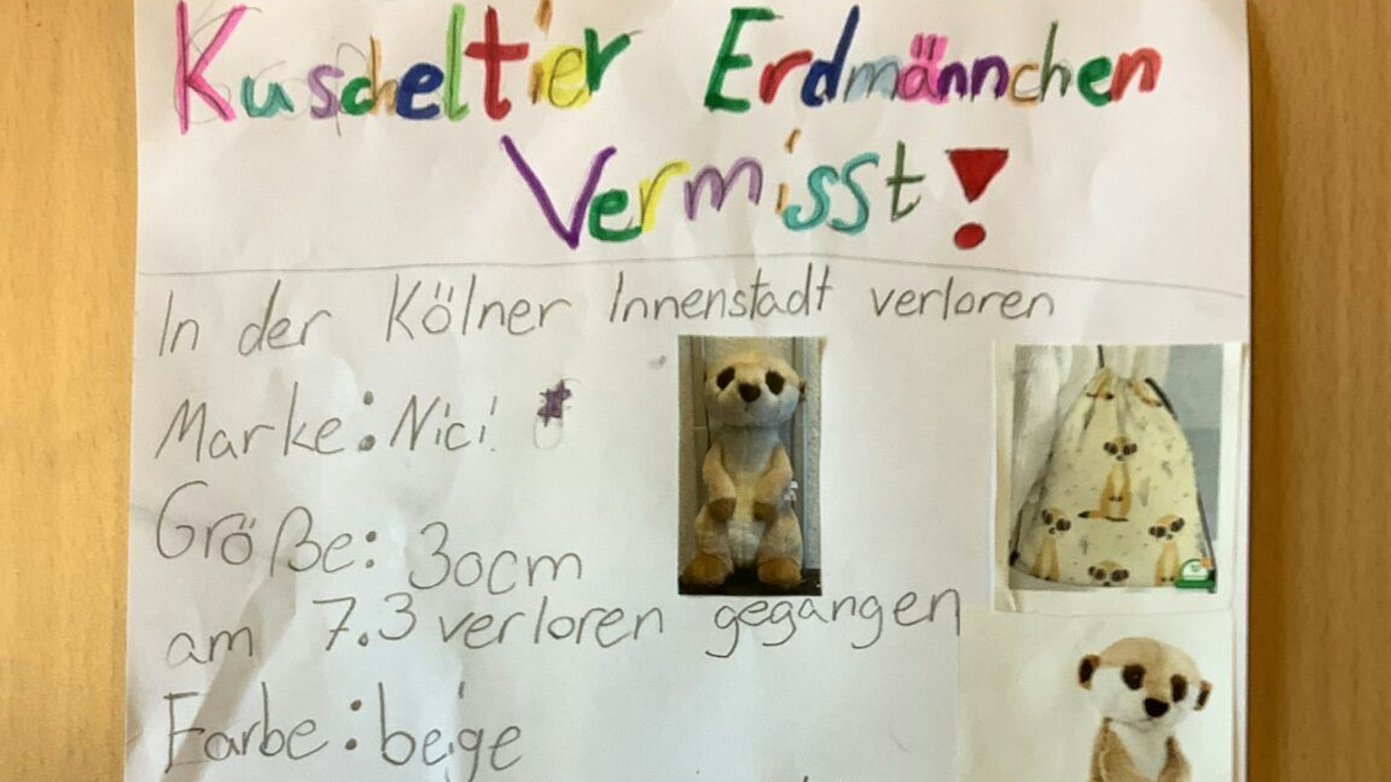 Mit diesem Steckbrief suchen die Kinder der Aggertalschule nach dem Klassentier Emmy.