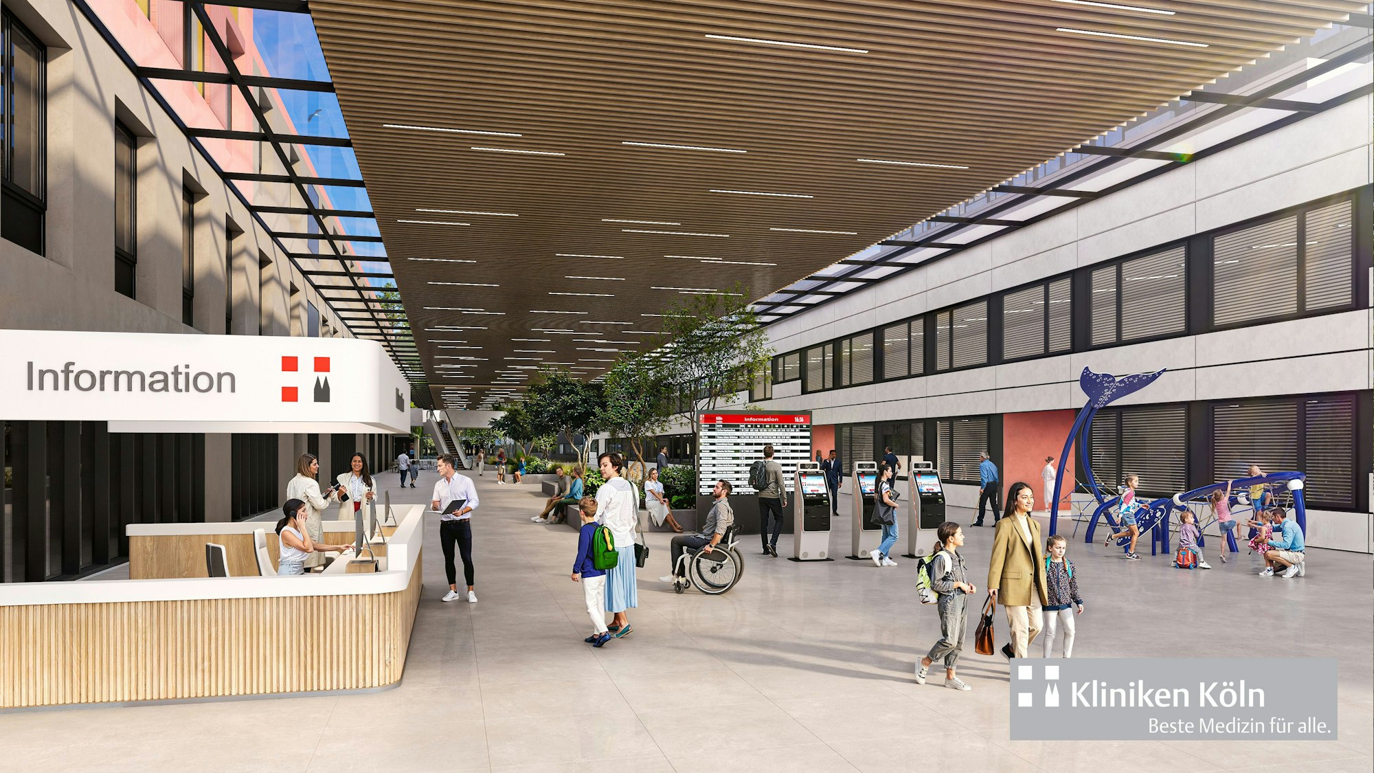 Über eine zentrale Magistrale soll am Gesundheitscampus Merheim der Zugang in alle Bereiche erfolgen.