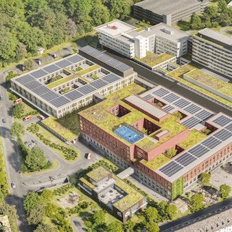 So soll der geplante Gesundheitscampus Merheim aus der Vogelperspektive betrachtet aussehen.
