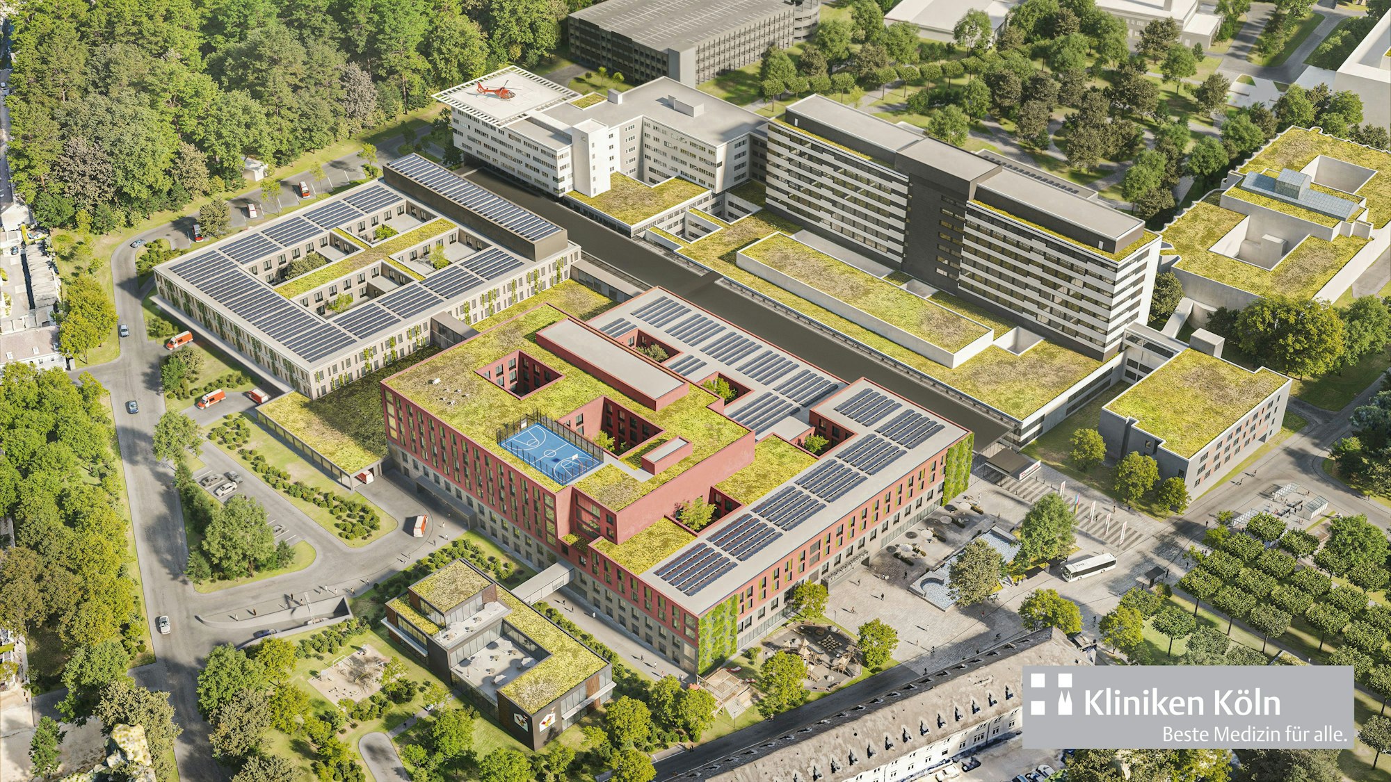 So soll der geplante Gesundheitscampus Merheim aus der Vogelperspektive betrachtet aussehen.