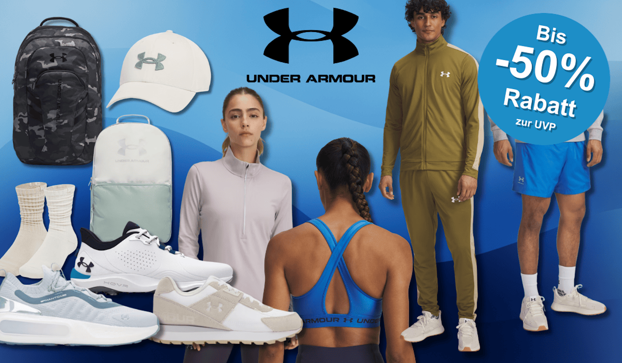 Verschiedene Produktbilder von reduzierten Artikeln aus dem Under Armour Sale.