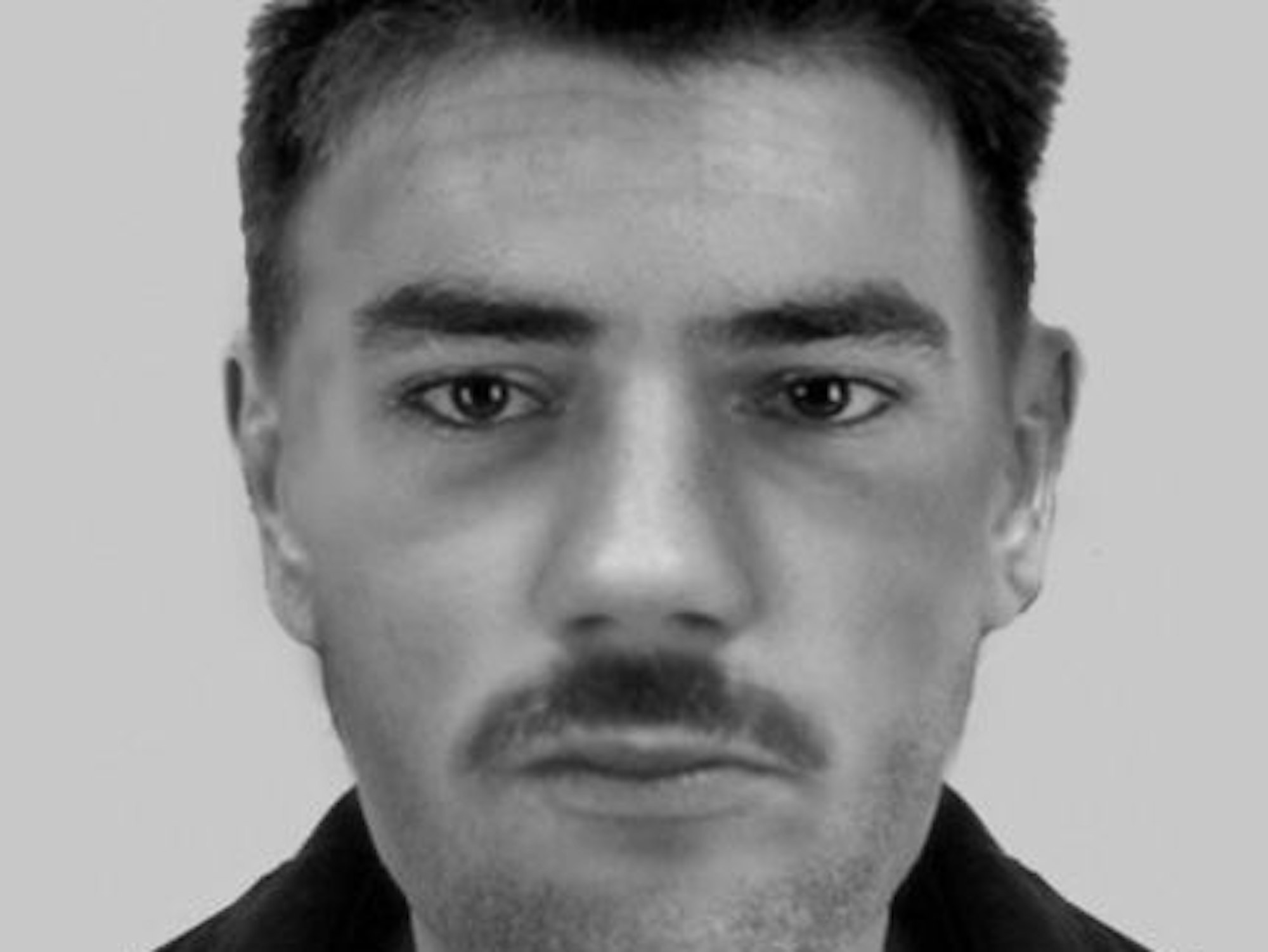 Das Phantombild zeigt einen Mann mit dunklen Haaren und Schnauzbart.