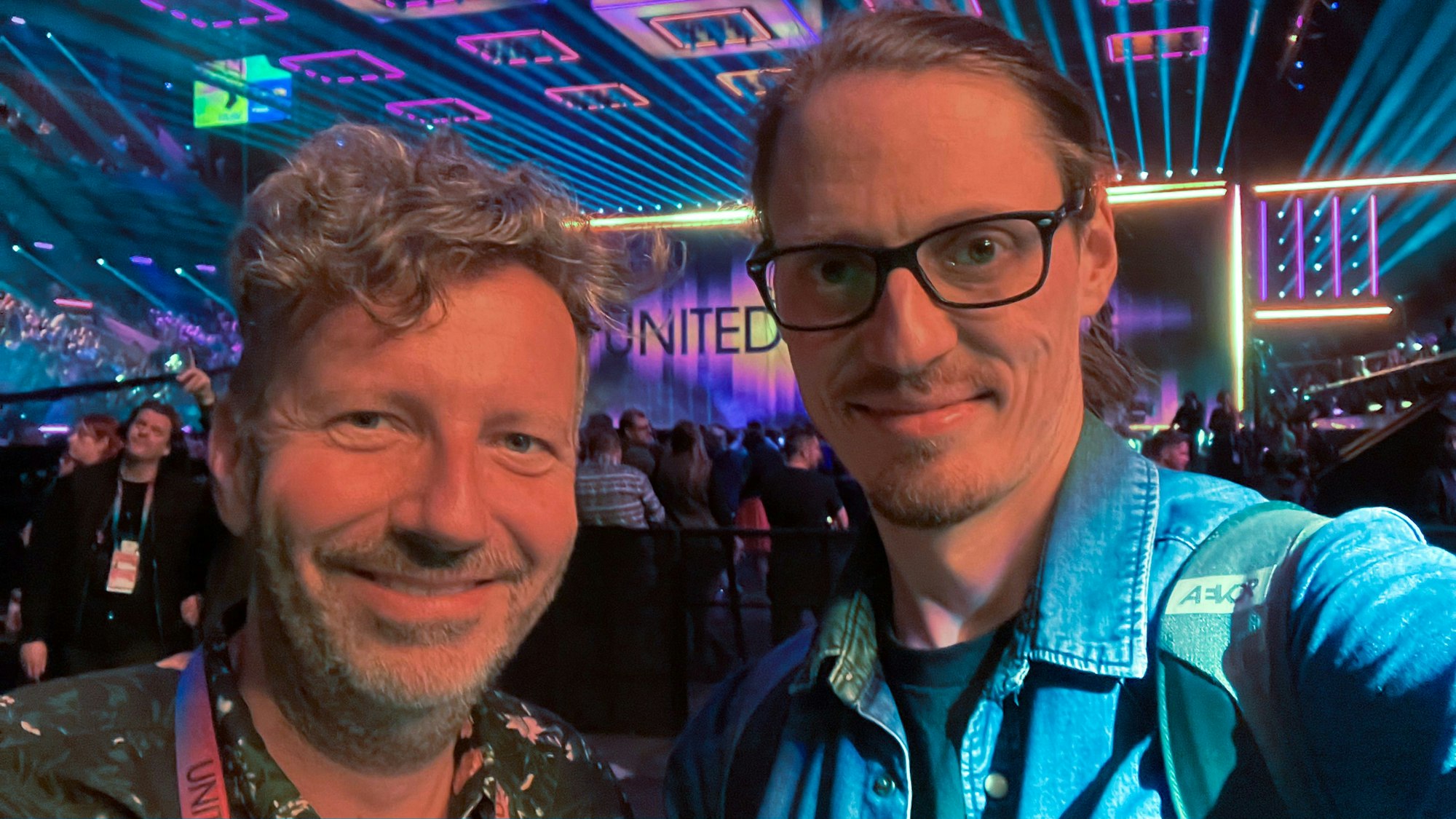 Lukas Heinser und Thorsten Schorn beim ESC 2024 in Malmö.