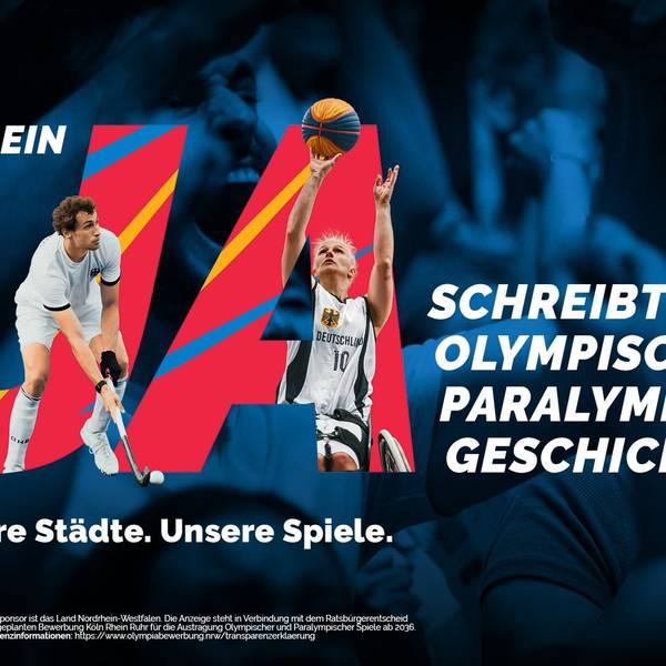 Ein Logo, mit dem die Olympischen Spiele beworben werden.