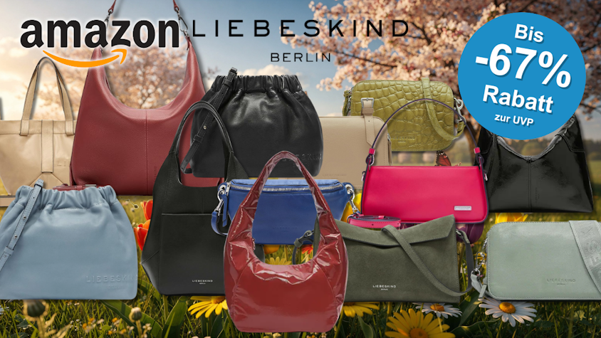 Eine Darstellung von verschiedenen Liebeskind Berlin Taschen vor einem sommerlichen Hintergrund.
