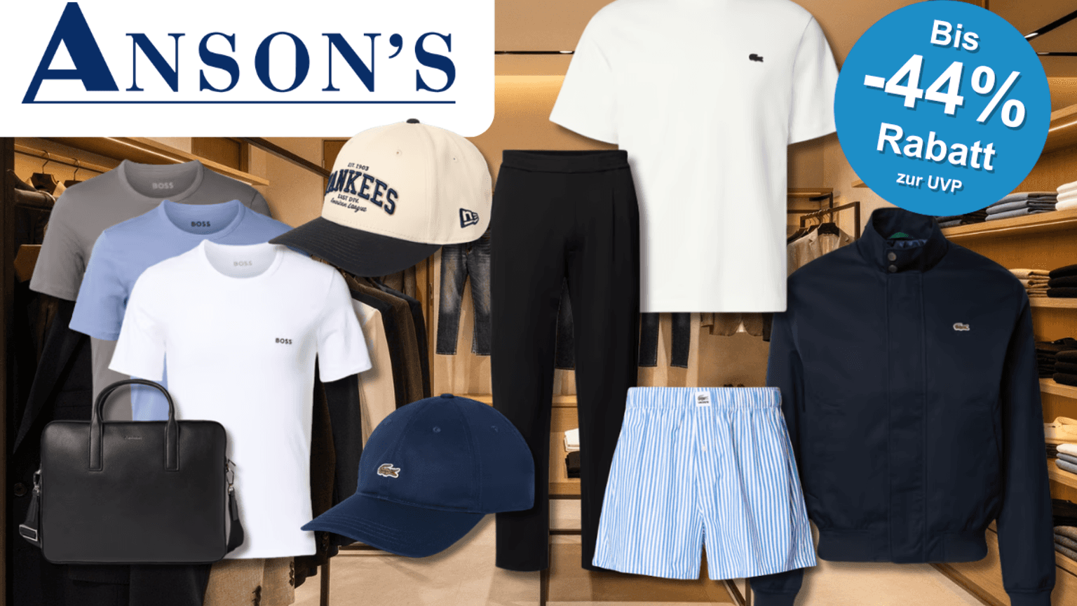 Verschiedene Herren Kleidungsstücke von Lacoste & Co.