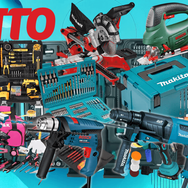 Werkzeug-Marken wie Bosch Professional, Einhell, Makita, Bosch Home and Garden im Otto-Sale vor blauem Hintergrund.