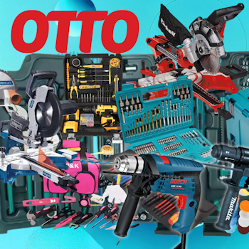 Werkzeug-Marken wie Bosch Professional, Einhell, Makita, Bosch Home and Garden im Otto-Sale vor blauem Hintergrund.
