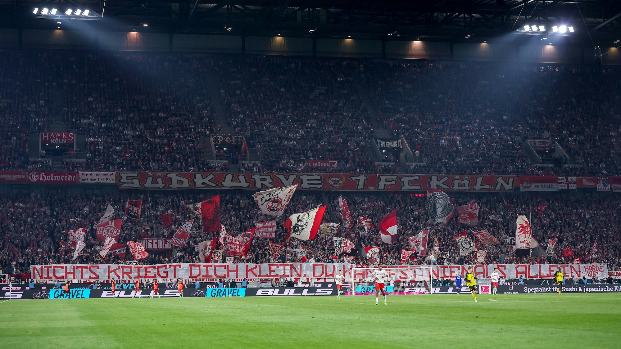 Banner beim Spiel gegen Dortmund: „Nichts kriegt dich klein. Du kämpfst niemals allein.“
