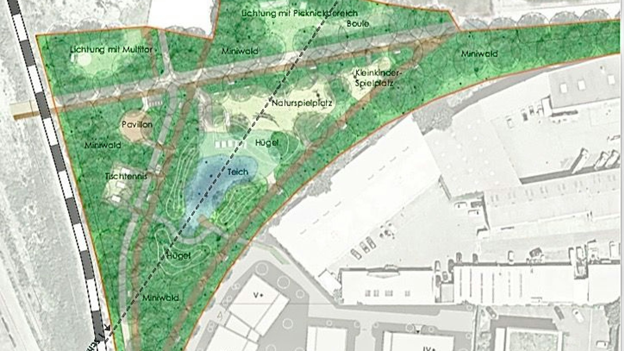 Visualisierung der kreativen Planungsvariante der Stadt Köln für den „Hybridpark“ in der West-Stadt.