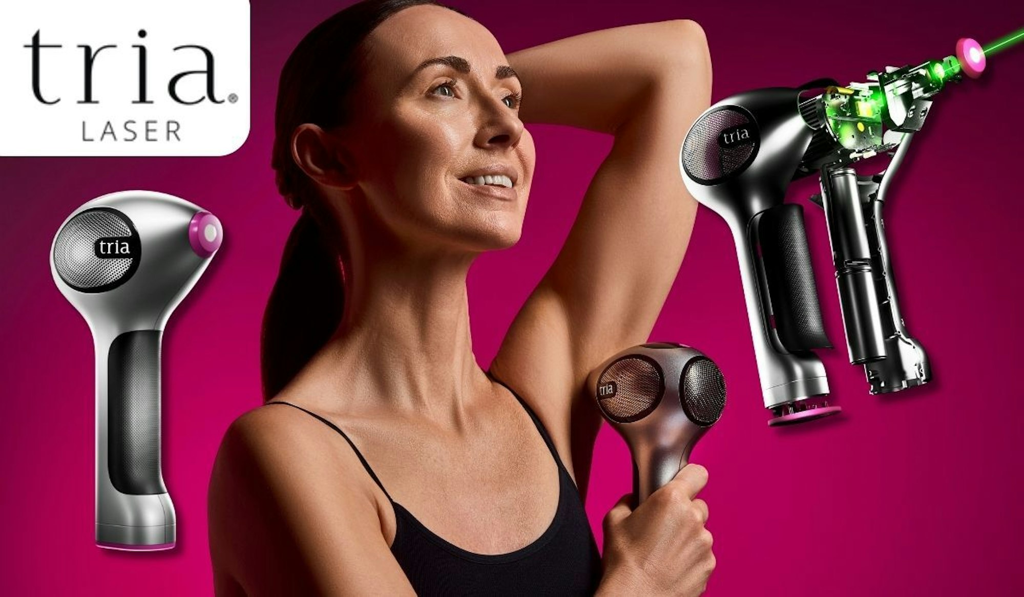 Eine Frau nutzt den Tria 4X Laser zur Haarentfernung unter der Achsel.