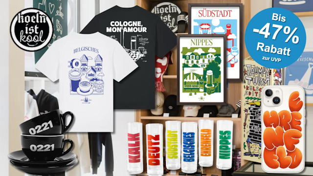 Eine Darstellung von verschiedenen KoelnIstKool Produkten.