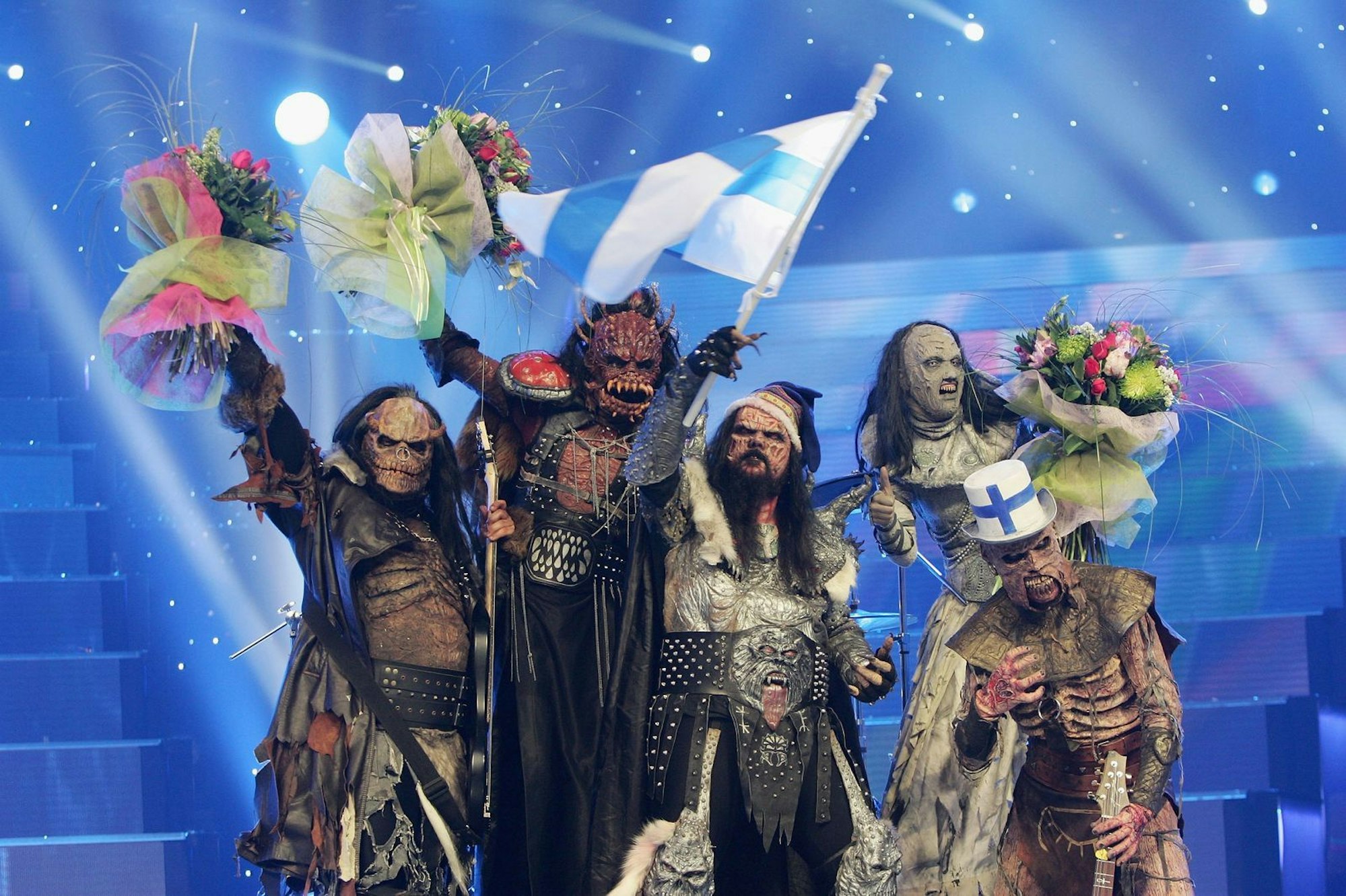 Lordi schrieben 2006 Eurovision-Geschichte: Sie waren und sind die erste und bislang letzte Hardrock-Band und bis heute der einzige Act aus Finnland, der den Wettbewerb gewinnen konnte. (Bild: Sean Gallup/Getty Images)
