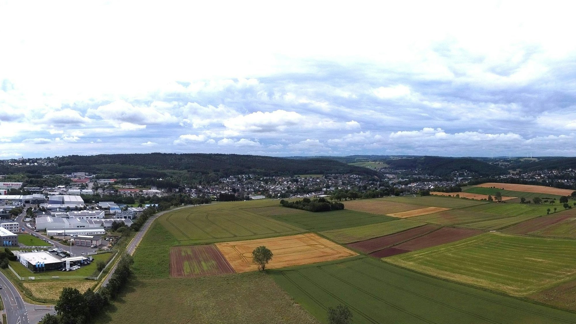 Blick aus der Vogelperspektive auf die Flächen des neuen Gewerbegebiets.