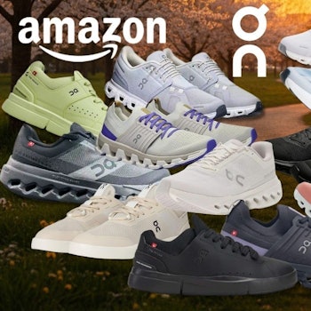 On Sneaker und Laufschuhe in verschiedenen Modellen, im Hintergrund ein idyllischer Weg durch einen Park in leuchtender Abendsonne.