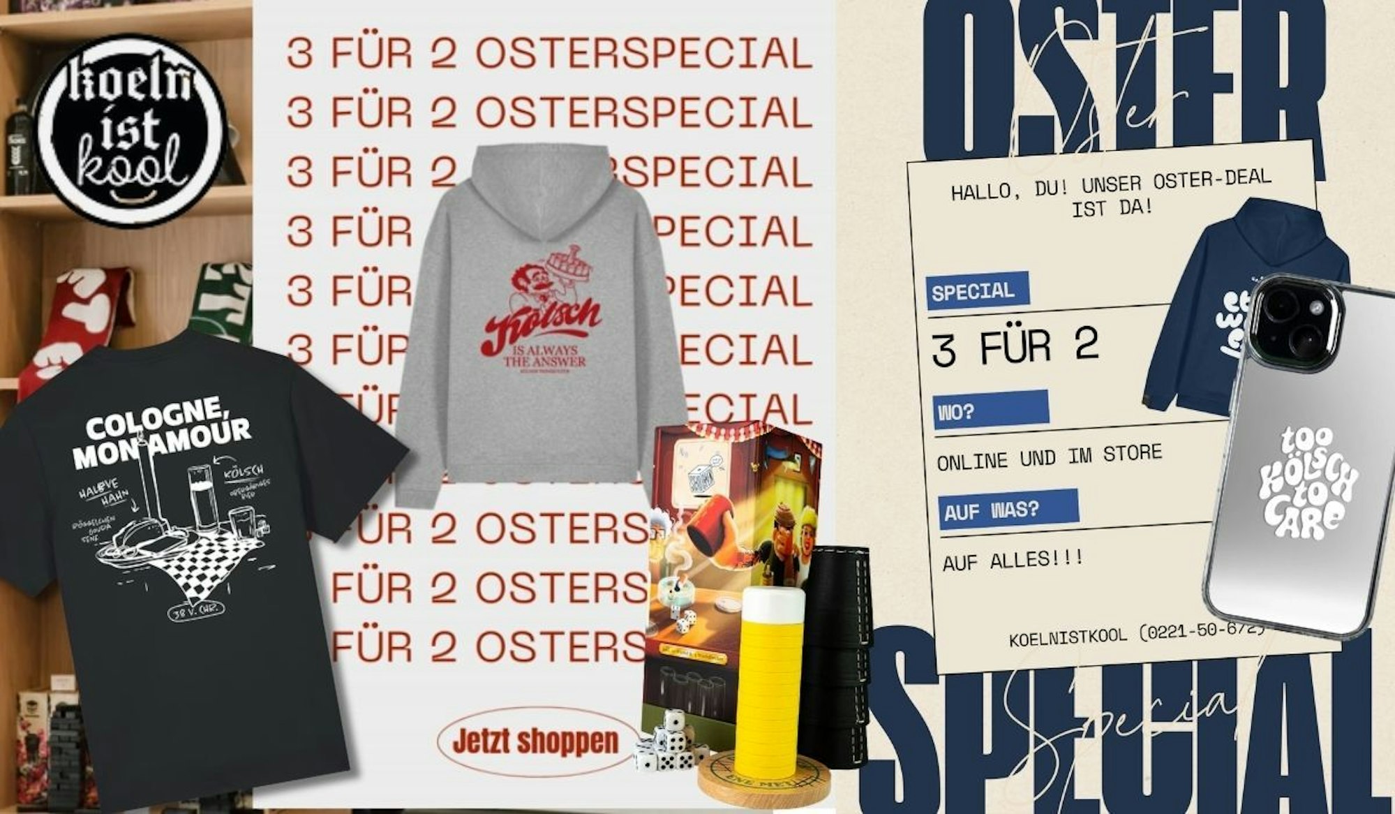 Oster Sale Bilder zur Aktion bei KoelnIstKool mit Produkten wie Hoodie und Shirt aus der Spar-Aktion.