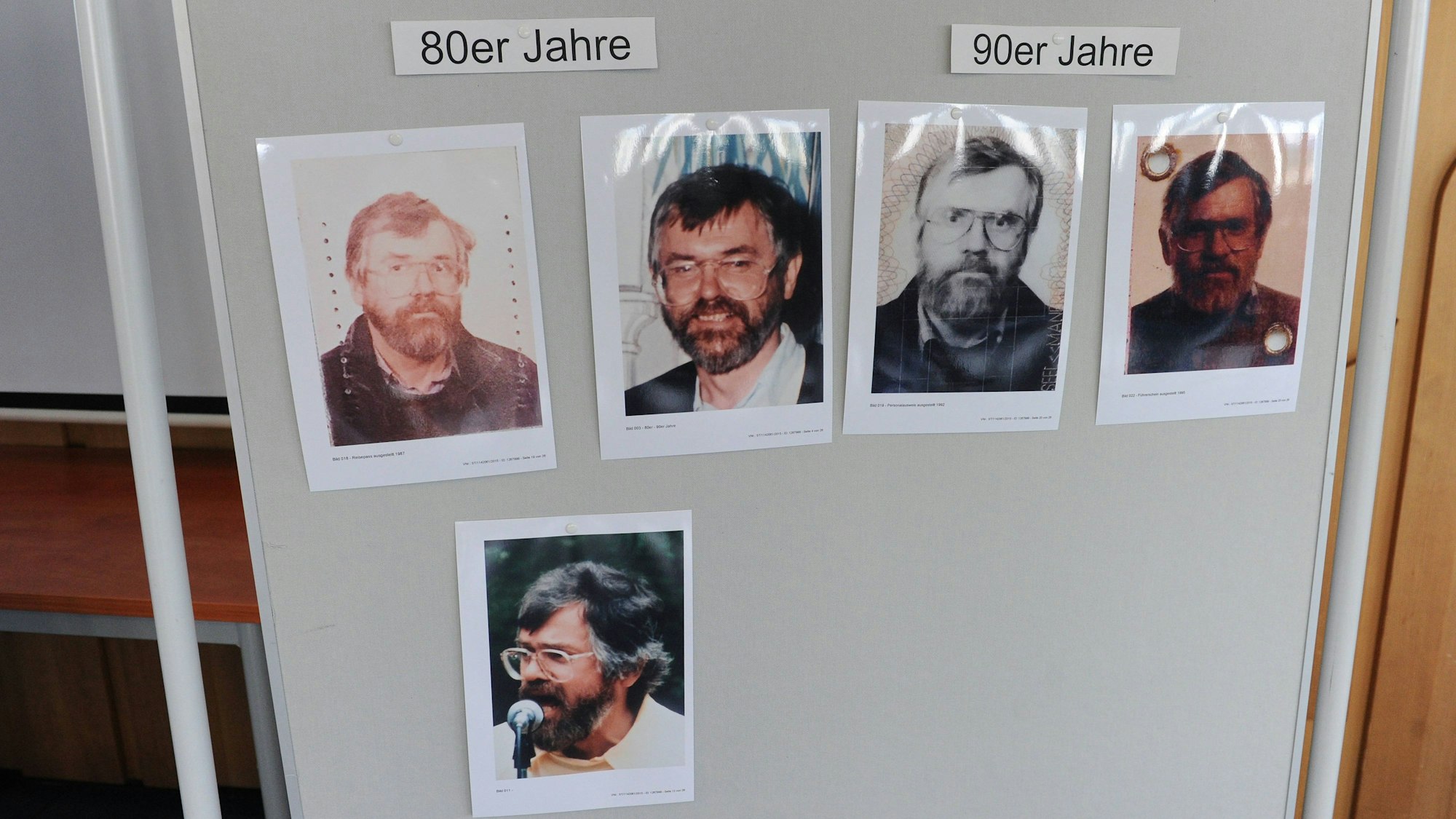 Ermittler präsentieren Täterbilder des Serienmörders Manfred Seel aus den 1980er- und 1990er-Jahren bei einer Pressekonferenz des Hessischen Landeskriminalamts im Mai 2016 in Wiesbaden.