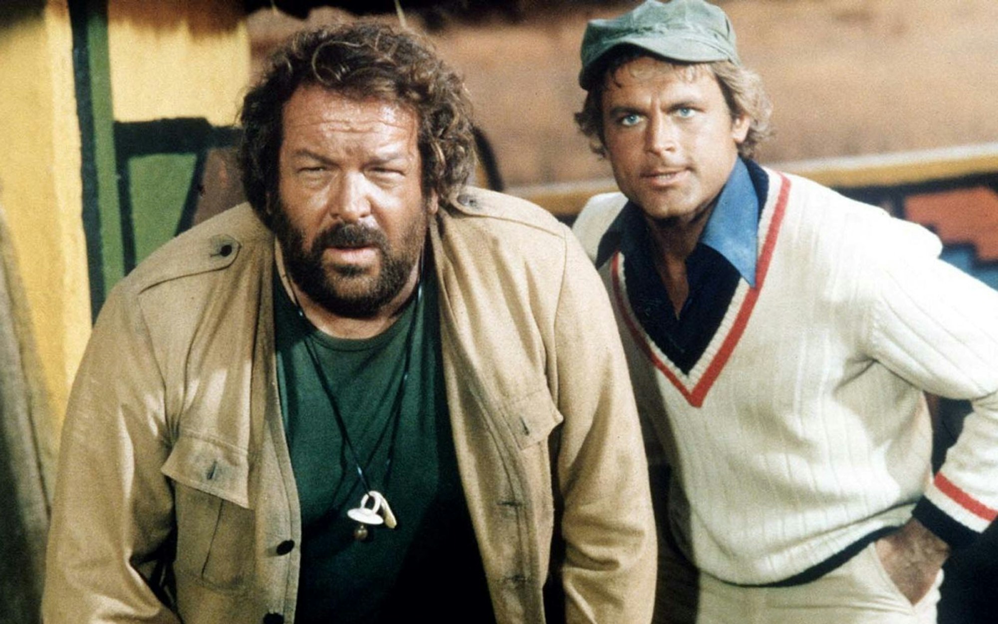 Wenn Gefahr im Verzuge ist, laufen das Nilpferd (Bud Spencer, links) und das Krokodil (Terence Hill) in „Das Krokodil und sein Nilpferd“ zu Hochform auf. (Bild: kabel eins)