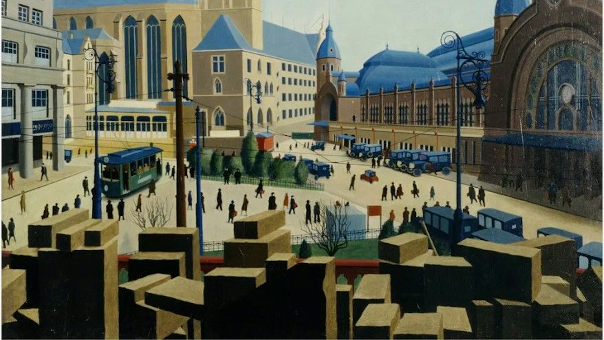 Der Kölner Bahnhofsvorplatz mit Steinquadern im Vordergrund.