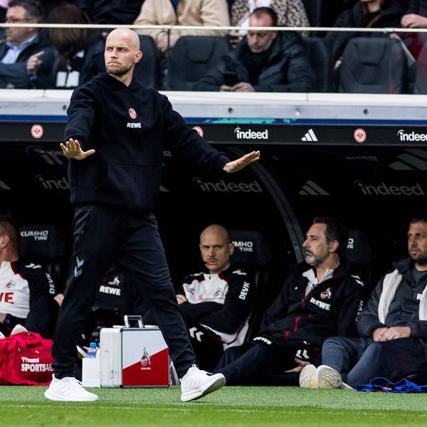 FRANKFURT, GERMANY - APRIL 5: Rene Wagner Head Coach 1. FC Koeln gestures during the Bundesliga match between Eintracht Frankfurt vs. 1. FC Koeln at Deutsche Bank Park on matchday 28 of the 1. Bundesliga on April 5, 2026 in Frankfurt, Germany. DFL REGULATIONS PROHIBIT ANY USE OF PHOTOGRAPHS AS IMAGE SEQUENCES AND/OR QUASI-VIDEO. Hessen Germany Copyright: xSteffiexWunderlx