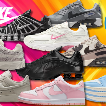 Verschiedene Nike Sneaker vor einem bunten Hintergrund.