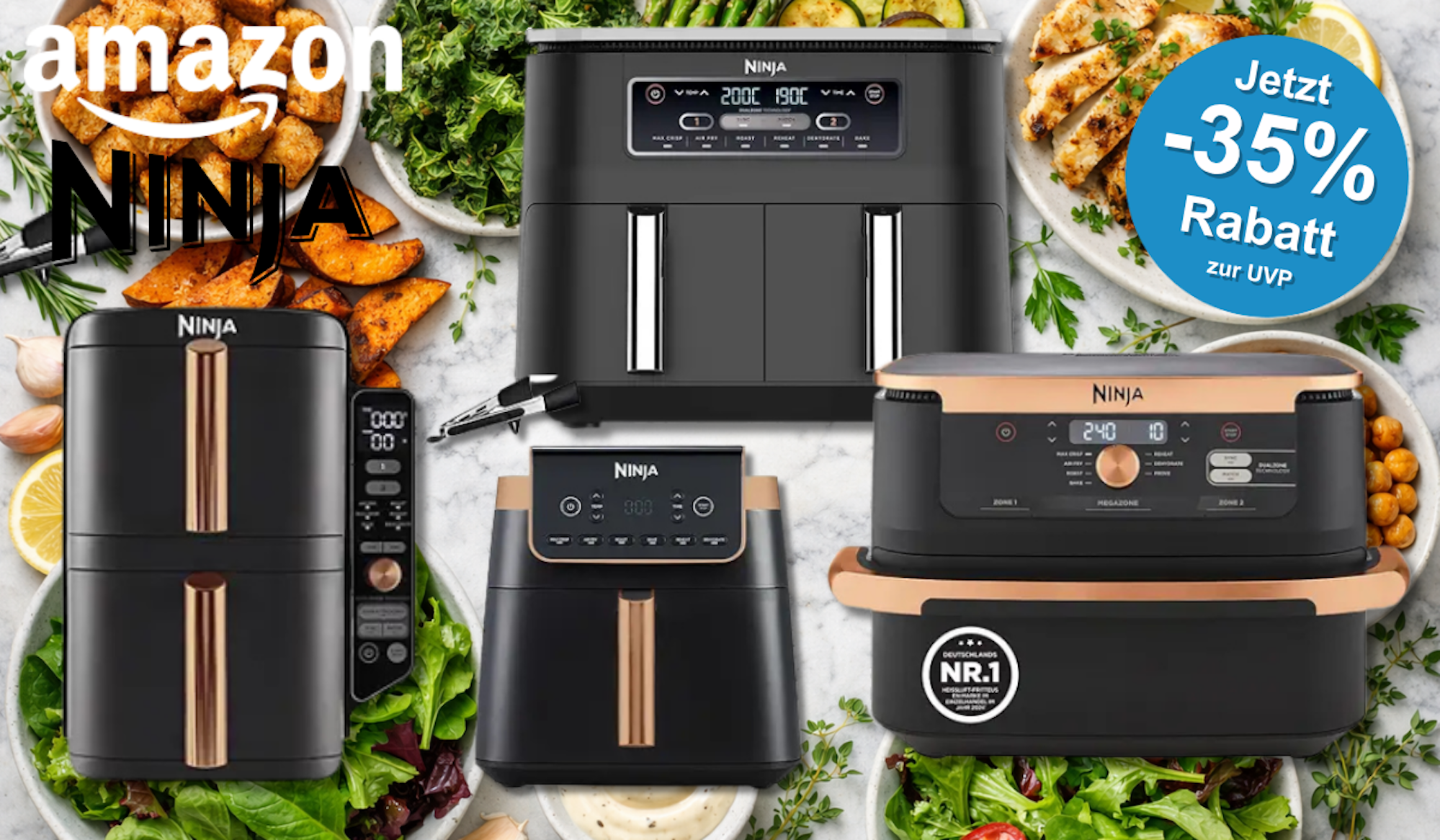 Eine Darstellung von verschiedenen Ninja Airfryern.