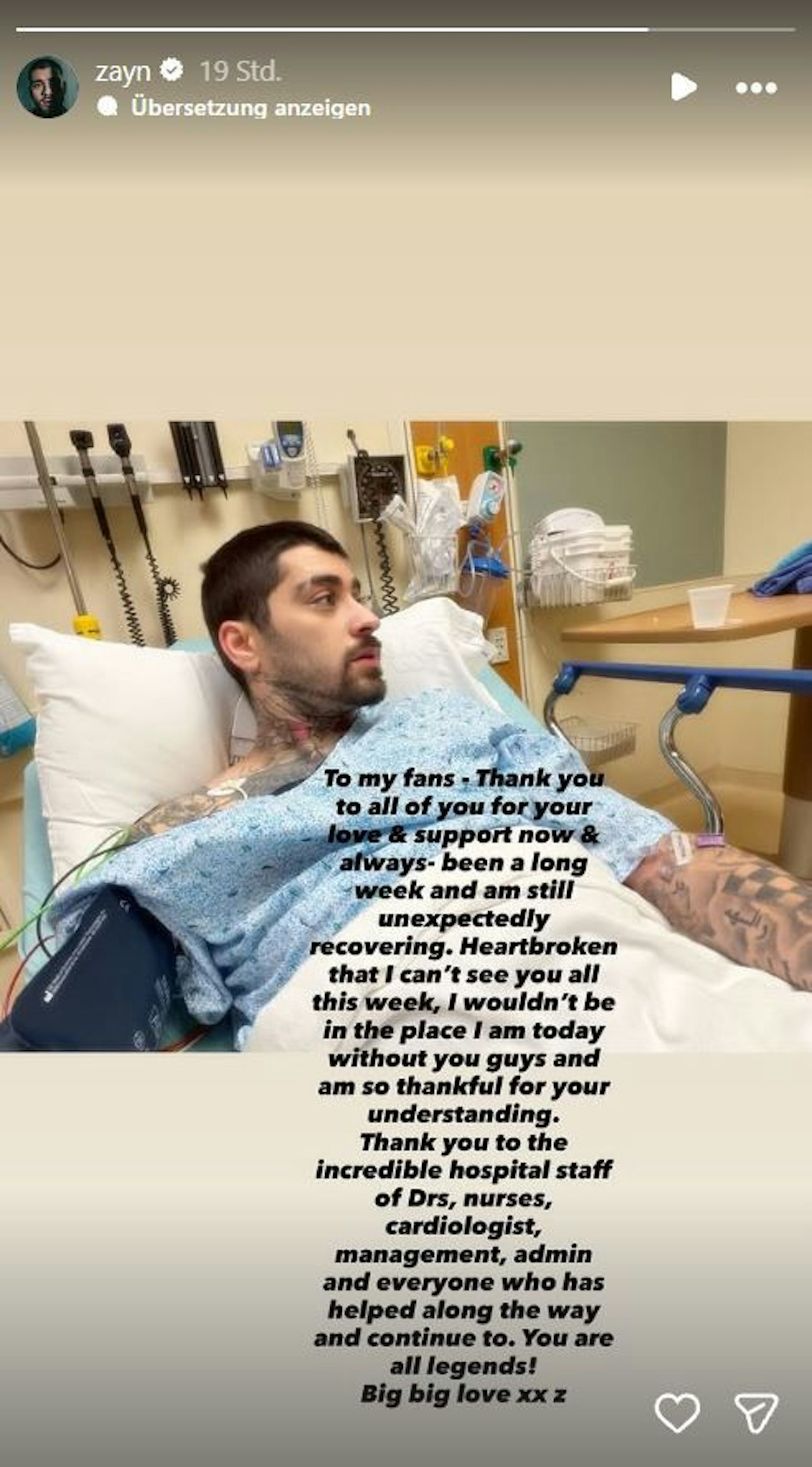Zayn Malik meldet sich aus dem Krankenhaus.