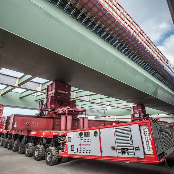 Die Vorbereitungen für das Einfahren des Stahlüberbaus, hier an der ersten Rheinbrücke am 6. März 2022, sind aufwendiger als vor vier Jahren.
