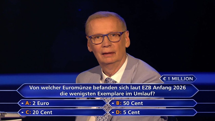 Obwohl Günther Jauch ihn vor einer falschen Interpretation der Frage rettete, gab der Kandidat auf - und freute sich über eine halbe Million Euro. (Bild: RTL)