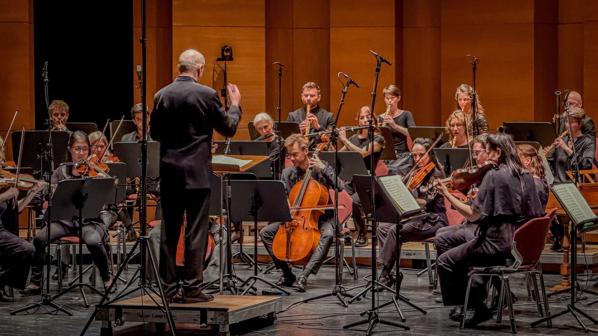 Ein Orchester spielt auf einer Bühne