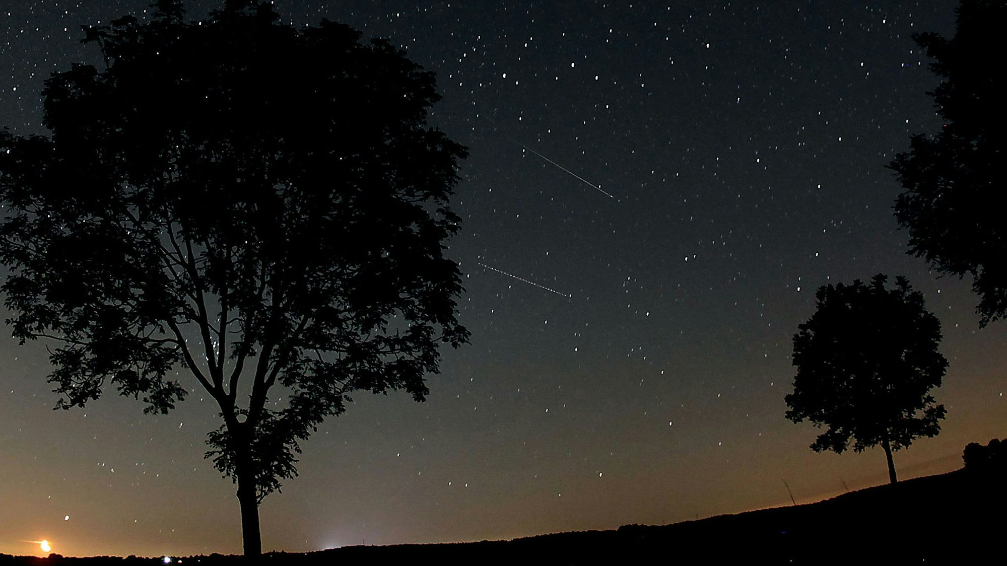 Sternschnuppen sind in der Nähe von Nettersheim in der Eifel am Nachthimmel zu sehen. (Archivbild)