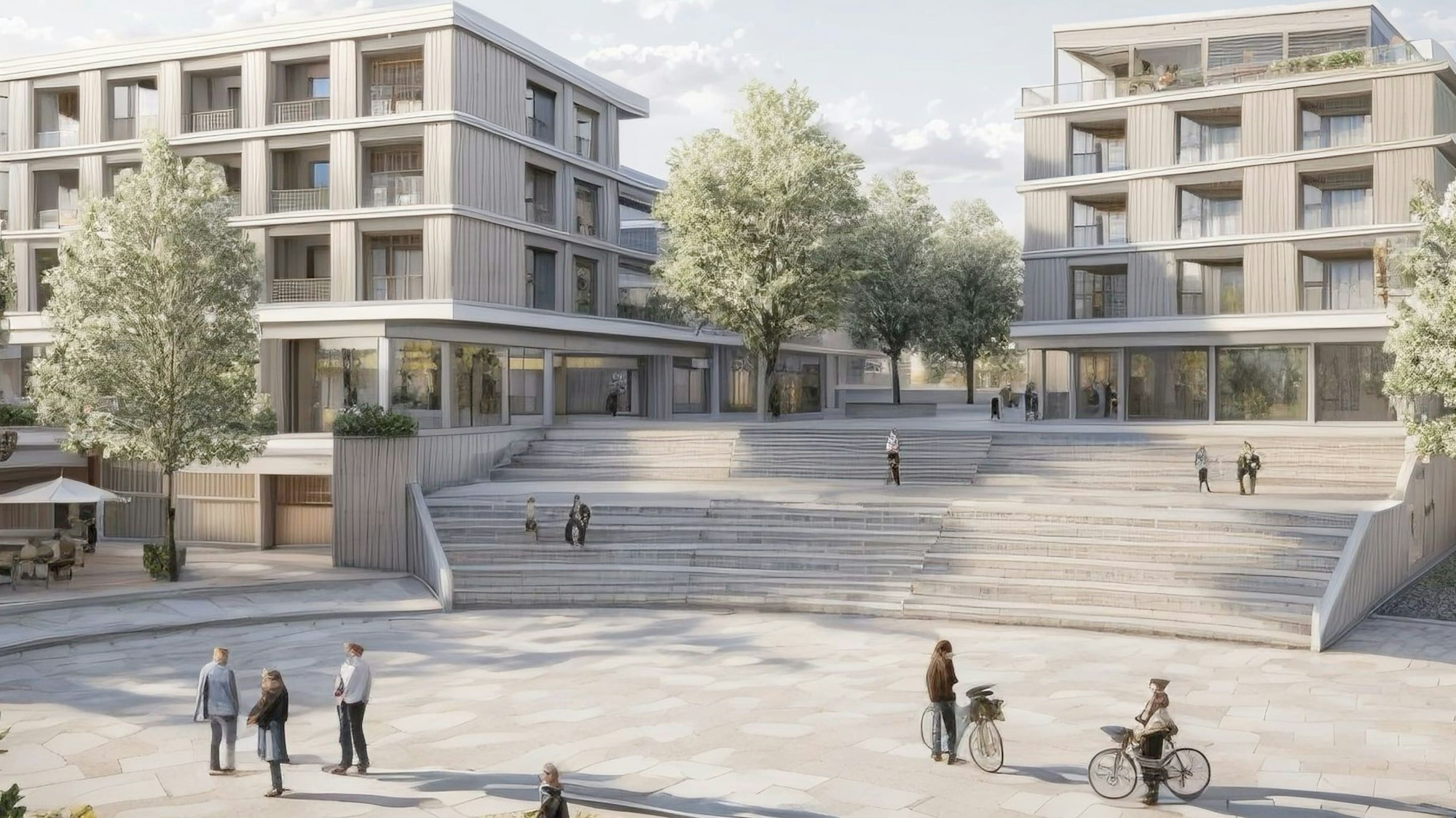 So sieht die neue Bebauung auf dem Merkur-Gelände in Waldbröl aus, blickt man vom neuen Eventplatz aus in Richtung der Kaiserstraße.